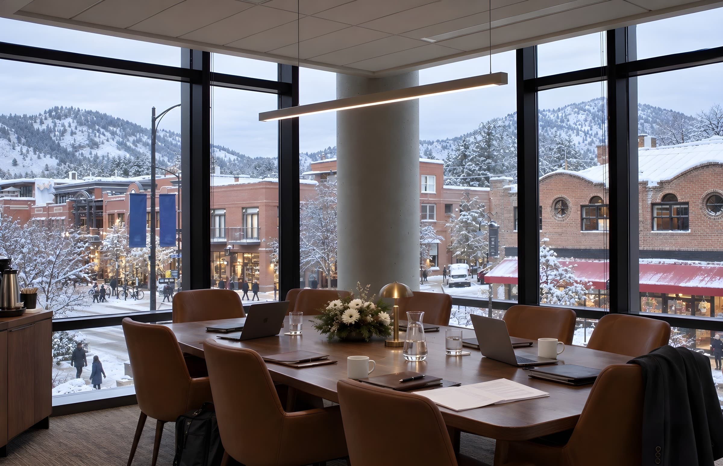 Concept rendering: the corner boardroom over a snowy Pearl Street